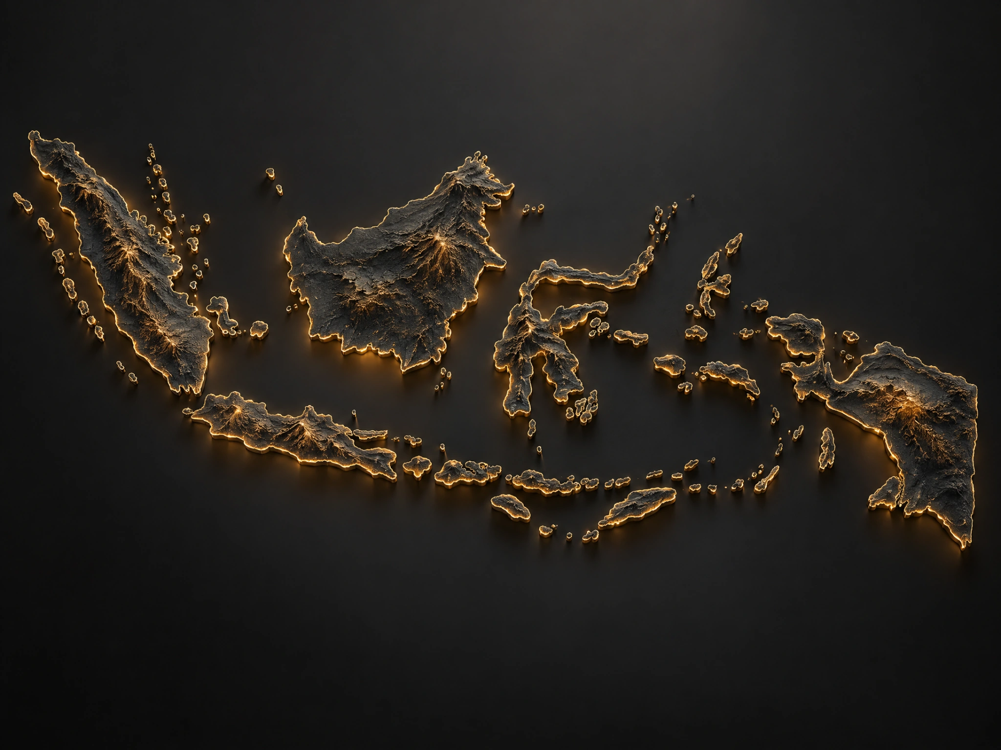 Golden relief map of the Indonesian islands